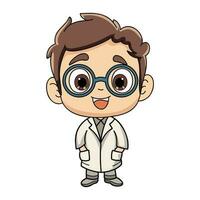 Happy knowledgeable male doctor character illustration in doodle style vector