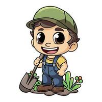 Happy farmer man working hard character illustration in doodle style vector