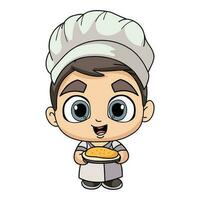 Happy chef man holding food illustration in doodle style vector