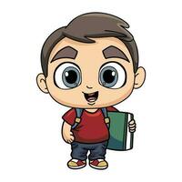 Happy boy holding a book illustration in doodle style vector