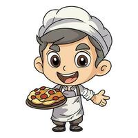 Happy chef man holding food illustration in doodle style vector