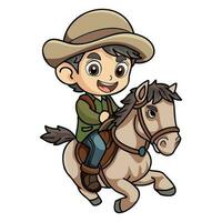 Happy farmer man riding a horse character illustration in doodle style vector