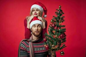 cheerful young couple christmas holiday together lifestyle photo