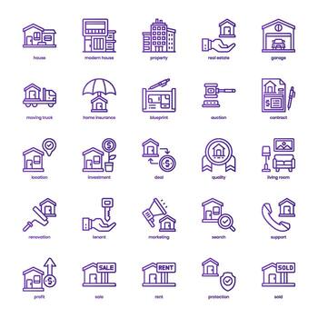 propiedad icono paquete para tu sitio web diseño, logo, aplicación, y usuario interfaz. propiedad icono básico línea degradado diseño. vector gráficos ilustración y editable ataque.