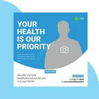 Healthcare banner or square flyer with doctor theme for social media post template vector