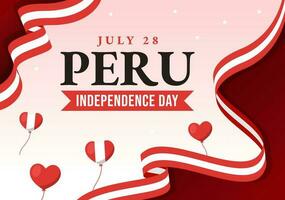 Peru Independence Day Vector Illustration on july 28 with Waving Flag in National Holiday Flat Cartoon Hand Drawn Landing Page Background Templates