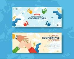International Day of Cooperatives Horizontal Banner Cartoon Hand Drawn Templates Background Illustration vector