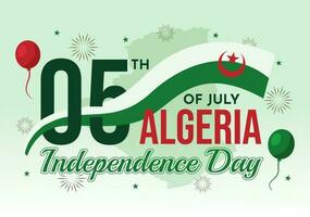 Happy Algeria Independence Day Vector Illustration with Waving Flag in Flat Cartoon Hand Drawn Landing Page Green Background Templates