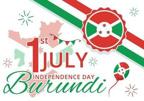 Burundi Independence Day on 1 July Vector Illustration with Flag Ribbon in National Holiday Flat Cartoon Hand Drawn Landing Page Templates