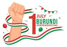 Burundi Independence Day on 1 July Vector Illustration with Flag Ribbon in National Holiday Flat Cartoon Hand Drawn Landing Page Templates