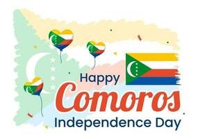 Happy Comoros Independence Day Vector Illustration with Comorian Waving Flag in National Holiday Flat Cartoon Background Hand Drawn Templates