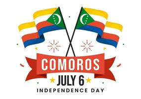 Happy Comoros Independence Day Vector Illustration with Comorian Waving Flag in National Holiday Flat Cartoon Background Hand Drawn Templates