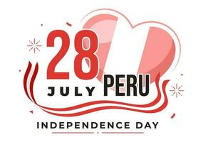 Peru Independence Day Vector Illustration on july 28 with Waving Flag in National Holiday Flat Cartoon Hand Drawn Landing Page Background Templates