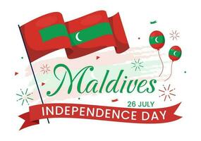 Happy Maldives Independence Day Vector Illustration on 26 July with Maldivian Wavy Flag in Flat Cartoon Hand Drawn Landing Page Background Templates