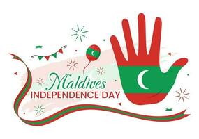 Happy Maldives Independence Day Vector Illustration on 26 July with Maldivian Wavy Flag in Flat Cartoon Hand Drawn Landing Page Background Templates