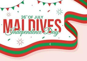 Happy Maldives Independence Day Vector Illustration on 26 July with Maldivian Wavy Flag in Flat Cartoon Hand Drawn Landing Page Background Templates