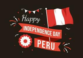 Peru Independence Day Vector Illustration on july 28 with Waving Flag in National Holiday Flat Cartoon Hand Drawn Landing Page Background Templates