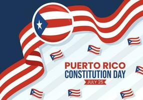 Happy Puerto Rico Constitution Day Vector Illustration with Waving Flag in Flat Cartoon Hand Drawn for Landing Page Background Templates