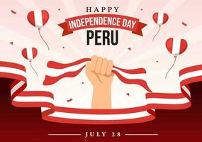 Perú independencia día vector ilustración en julio 28 con ondulación bandera en nacional fiesta plano dibujos animados mano dibujado aterrizaje página antecedentes plantillas