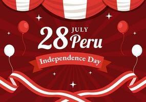 Peru Independence Day Vector Illustration on july 28 with Waving Flag in National Holiday Flat Cartoon Hand Drawn Landing Page Background Templates