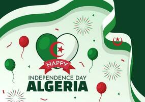 contento Argelia independencia día vector ilustración con ondulación bandera en plano dibujos animados mano dibujado aterrizaje página verde antecedentes plantillas