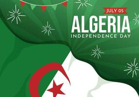 Happy Algeria Independence Day Vector Illustration with Waving Flag in Flat Cartoon Hand Drawn Landing Page Green Background Templates