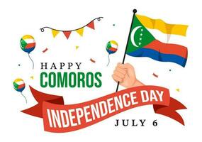 Happy Comoros Independence Day Vector Illustration with Comorian Waving Flag in National Holiday Flat Cartoon Background Hand Drawn Templates