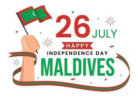 Happy Maldives Independence Day Vector Illustration on 26 July with Maldivian Wavy Flag in Flat Cartoon Hand Drawn Landing Page Background Templates