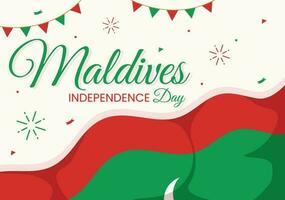 Happy Maldives Independence Day Vector Illustration on 26 July with Maldivian Wavy Flag in Flat Cartoon Hand Drawn Landing Page Background Templates