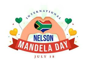 Happy Nelson Mandela International Day Vector Illustration on 18 July with South Africa Flag in Flat Cartoon Hand Drawn Landing Page Templates