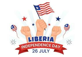 contento Liberia independencia día vector ilustración con ondulación bandera en nacional fiesta en julio 26 plano dibujos animados mano dibujado aterrizaje página plantillas