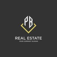 PB initial monogram logo for real estate with polygon style vector