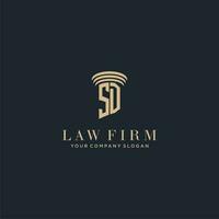 SD initial monogram lawfirm logo with pillar design vector