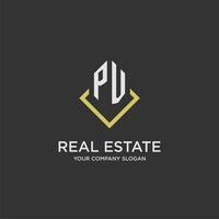 PV initial monogram logo for real estate with polygon style vector