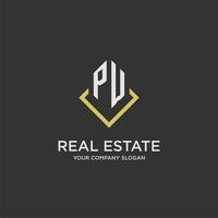 PW initial monogram logo for real estate with polygon style vector