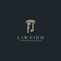 FJ initial monogram lawfirm logo with pillar design vector