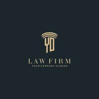 YO initial monogram lawfirm logo with pillar design vector