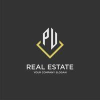 PU initial monogram logo for real estate with polygon style vector