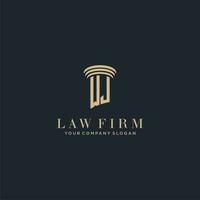 WJ initial monogram lawfirm logo with pillar design vector