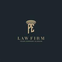 PE initial monogram lawfirm logo with pillar design vector