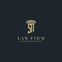 sn inicial monograma bufete de abogados logo con pilar diseño vector