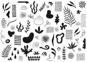 Set of hand drawn shapes. Collection of organic shapes, logo, backgrounds,abstract design elements with floral decor. Vector  illustration.