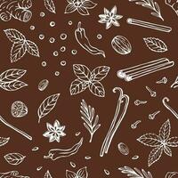 Seamless pattern with herbs and spices. Hand drawn vector illustration in sketch style.