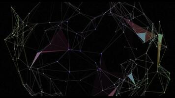 plexus van abstract paars meetkundig lijnen met in beweging driehoeken en stippen. lus animaties.. achtergrond met ruimte voor tekst video