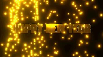 Happy New Year with golden falling particle on black background. 4K UHD. 3d rendering. video