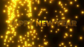 Happy New Year with golden falling particle on black background. 4K UHD. 3d rendering. video