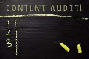 Content Audit with color chalk. Supported by an additional services. Blackboard concept photo