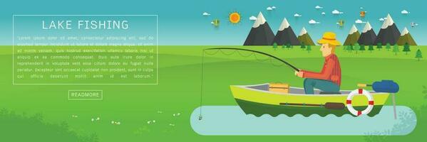 Fisherman sitting in the boat and fishing vector