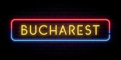 Bucharest neon sign. Bright light signboard. vector