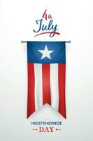 USA Independence Day 4th July vertical banner. Festive banner with hanging flag and text. vector